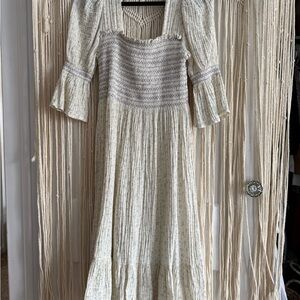 Elegant Cream and Purple floral Dress